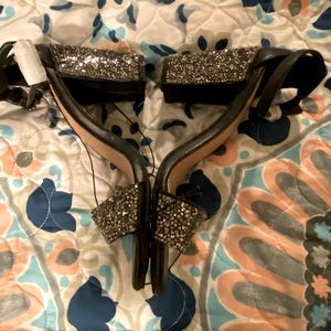 NWT Torrid Black Rhinestone Heeled Ankle Strap Peep Toe in 7.5